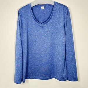 Animal Den Athletic Active Long SlvTop Vneck Moisture Wicking Heather Blue NWOT